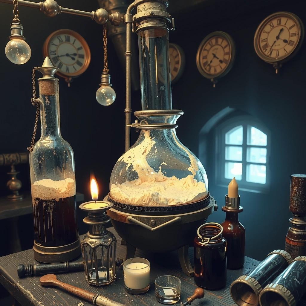 Alchemical retort with bubbling liquid